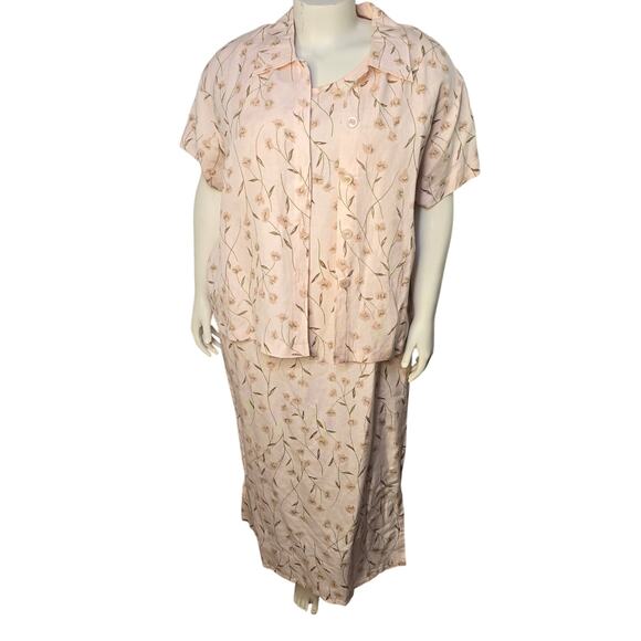 VTG Positive Influence Linen Dress 2pc Set Womens Plus 20W Cottagecore Floral - Picture 1 of 14